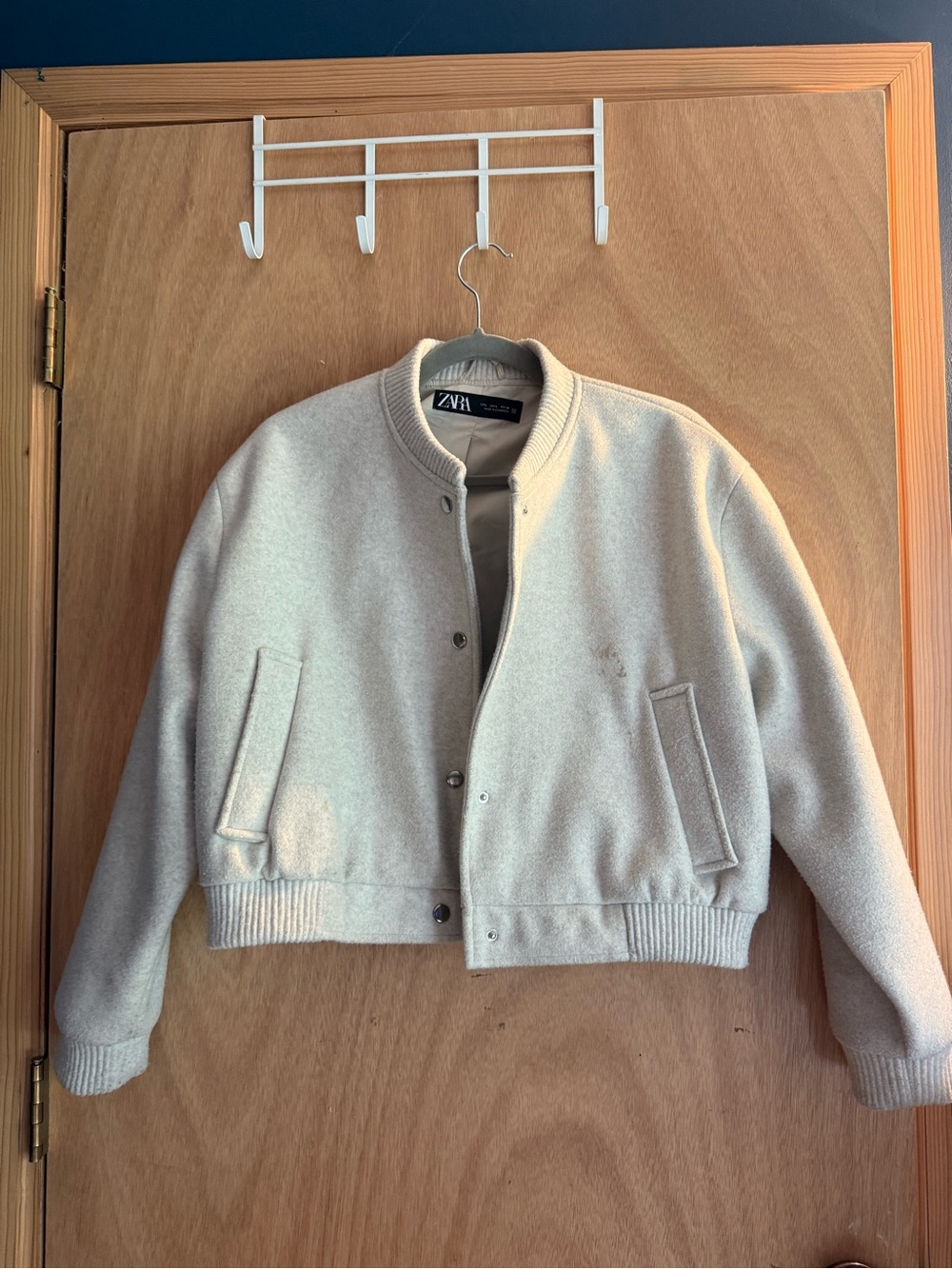 Zara Cream Varsity Bomber Jacket